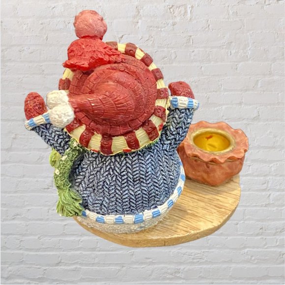 CANDLE HOLDER -- Sitting Snowman Taper Candle Holder, Christmas Decor, w/Candle - Picture 3 of 8